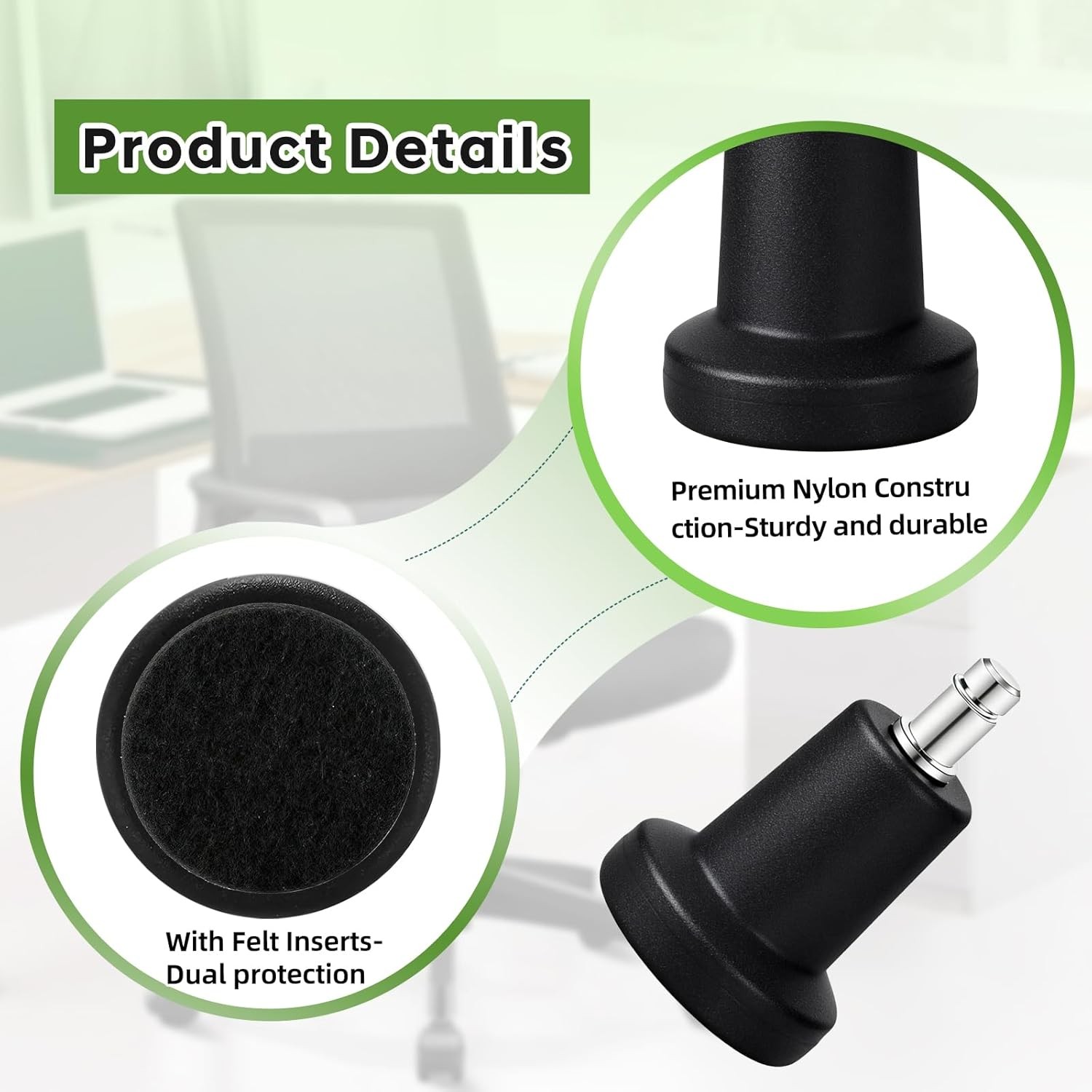 Office Chair Bell Glide Replacement Stationary Caster Feet with Felt Pads 5 Pack