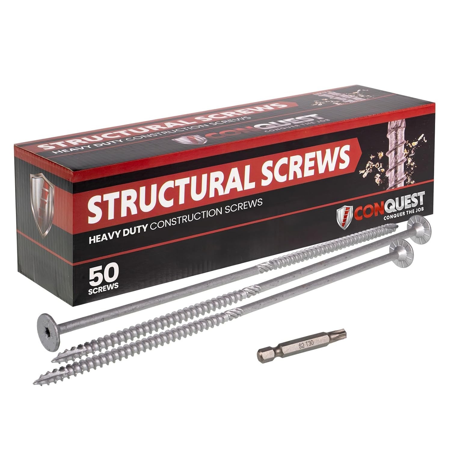 Conquest Structural Wood Screws – 50 Pack, 0.275″ x 10″ & Corrosion Resistant