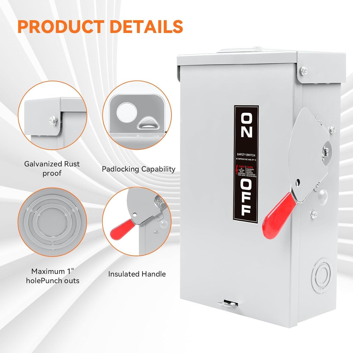 2026 Upgrade 60 Amp Disconnect Switch,3 Pole Safety Switch,Non-Fusible,NEMA