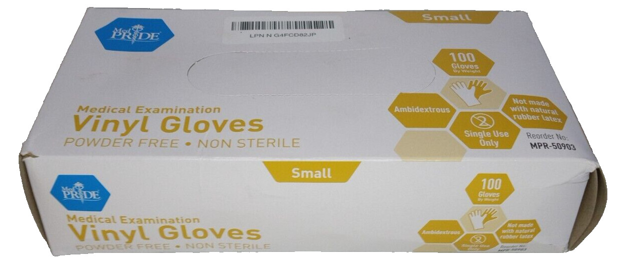 MedPride Medical Examination Vinyl Gloves-Powder Free Small-100 Gloves MPR-50903