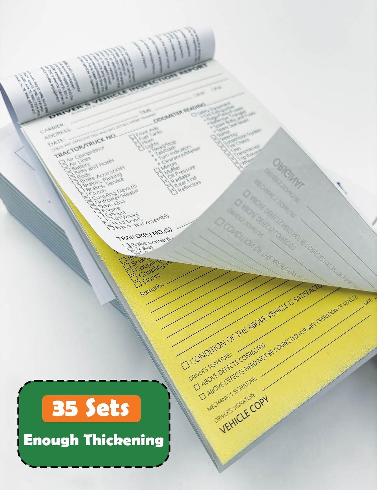 Detailed Driver’s Vehicle Inspection Report 10 Pack Book Format 2-Ply Carbonless