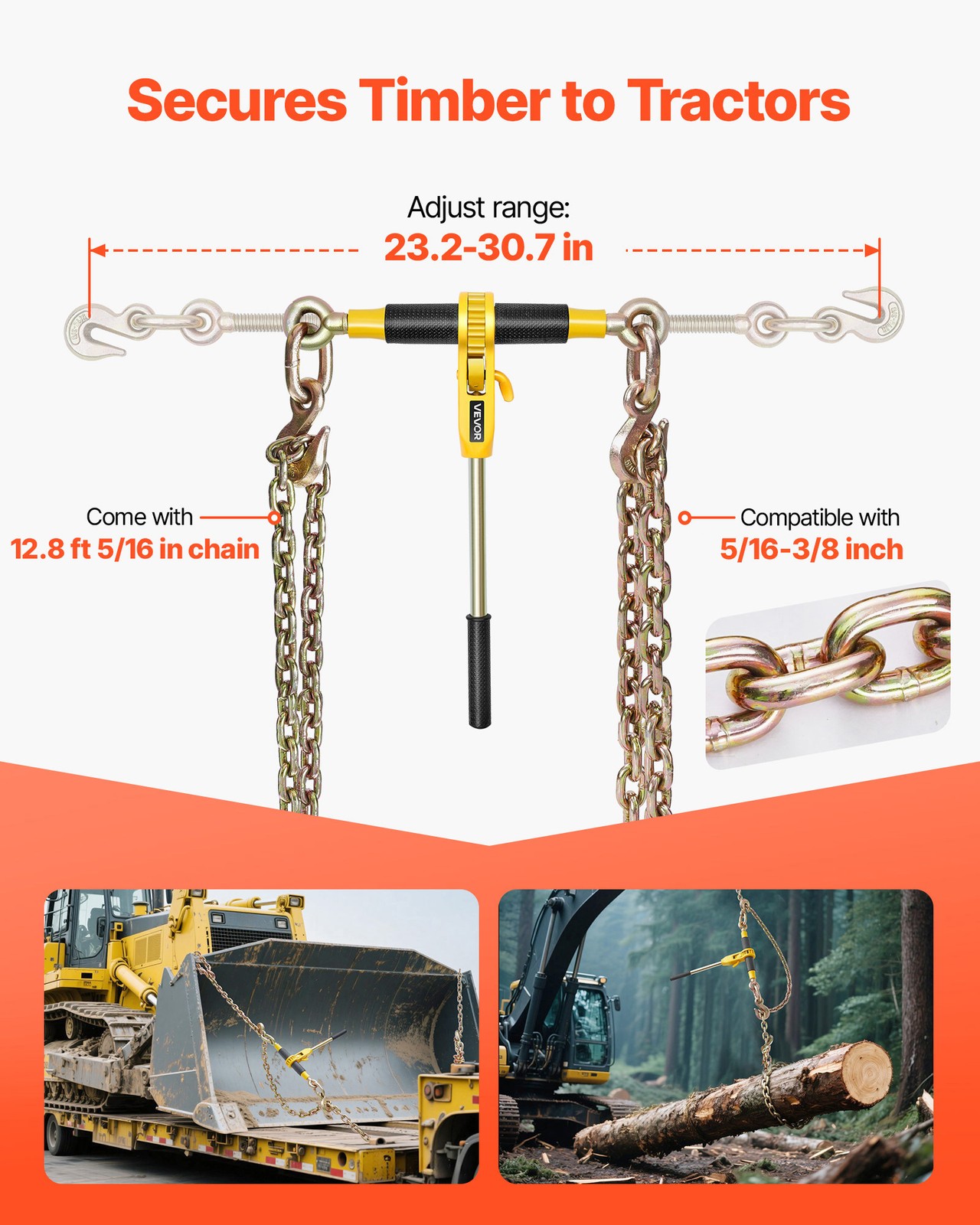 VEVOR 4 Pack Ratchet Chain Binder 5/16″-3/8″ G80 Chains Load Binder for Towing