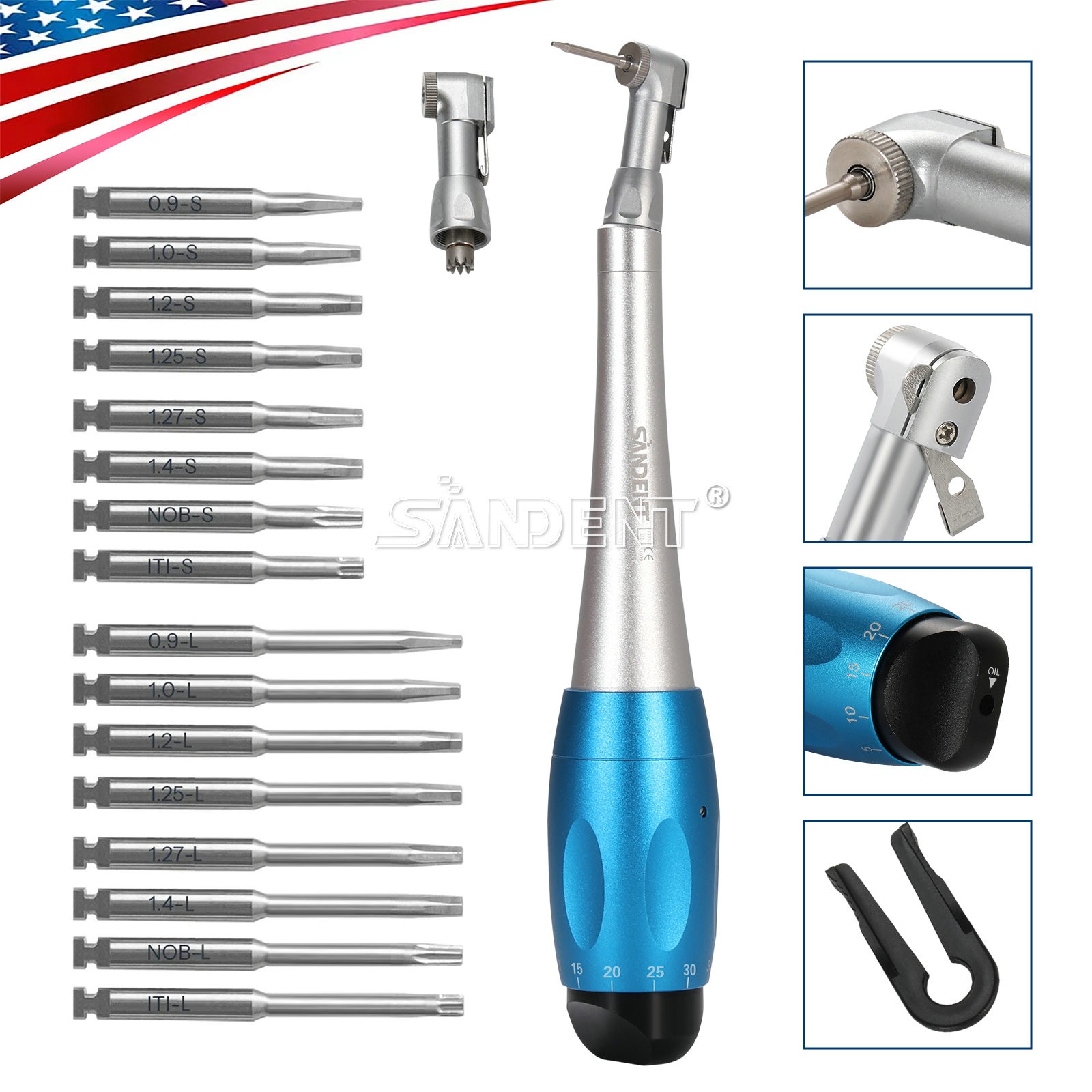 Dental Universal Implant Kit Torque Wrench Contra Angle & 16pcs Drivers