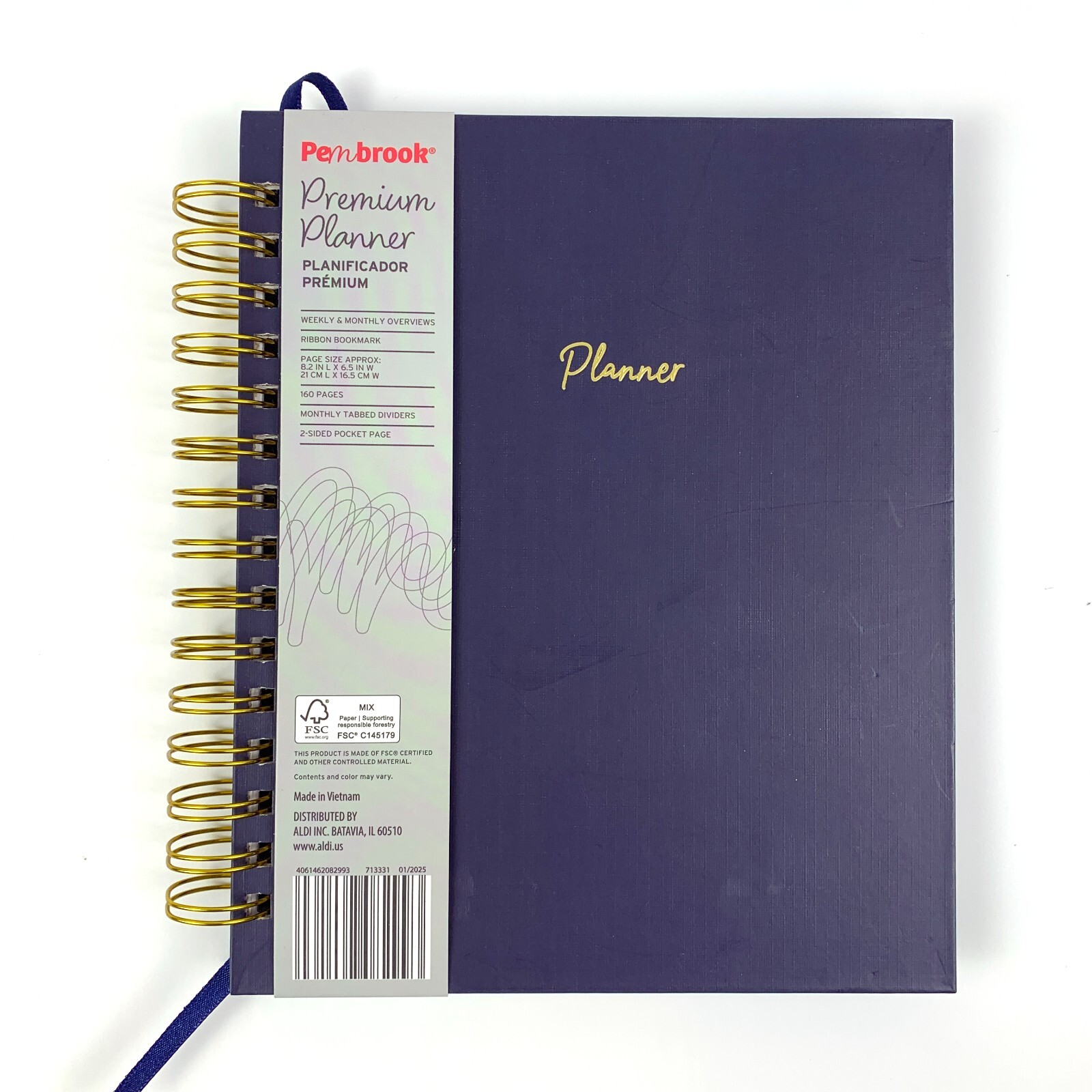 Pembrook Premium Spiral Bound Planner No Date Weekly Monthly Ribbon Bookmark 160