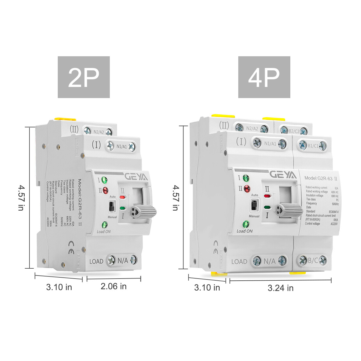 GEYA Mini Dual Power Automatic Transfer Switch 2P 63A 110V For Grid & Generator
