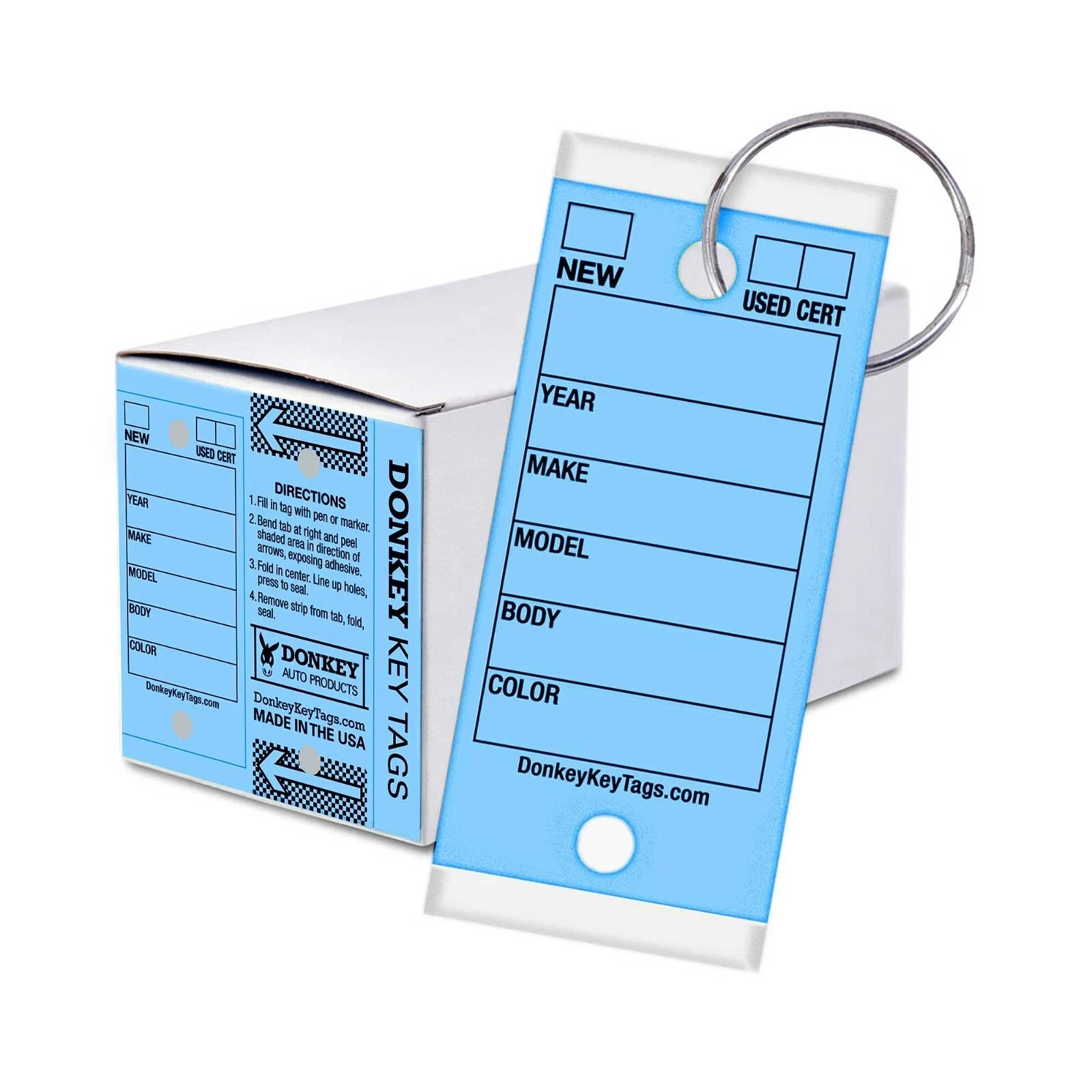 Car Dealer Key Tags (Laminated Self-Protecting) (250 Tags w/ Metal Rings)