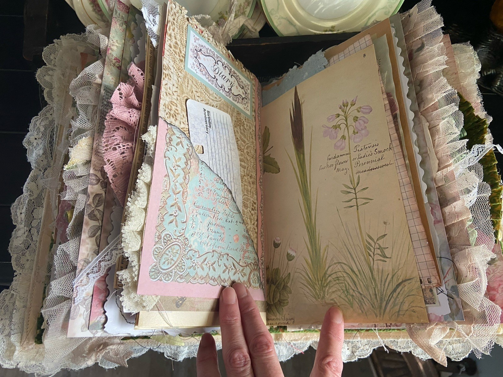Handmade Lace Prayer book Junk Journal Antique Photo Embellished Chunky/HUGE!!
