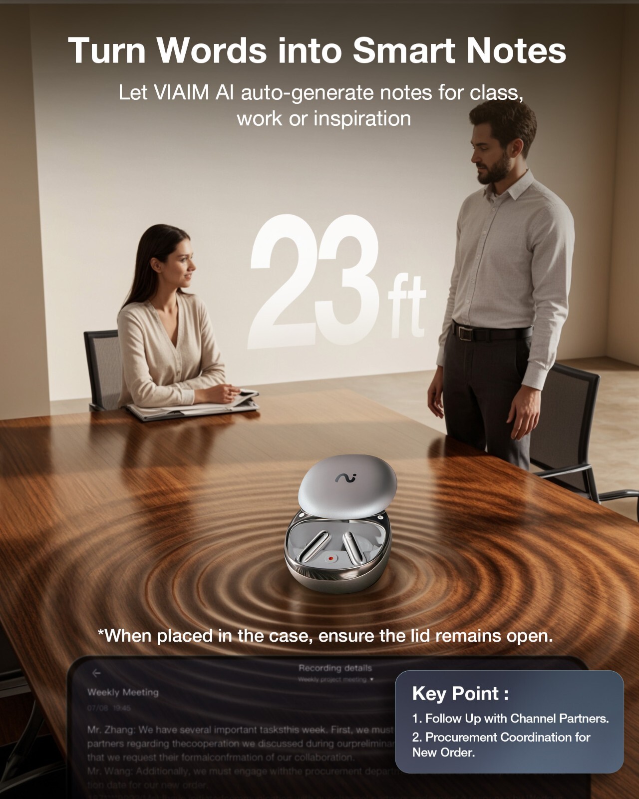 Viaim RecDot Wireless Bluetooth AI Conference Earbuds with Live Transcription