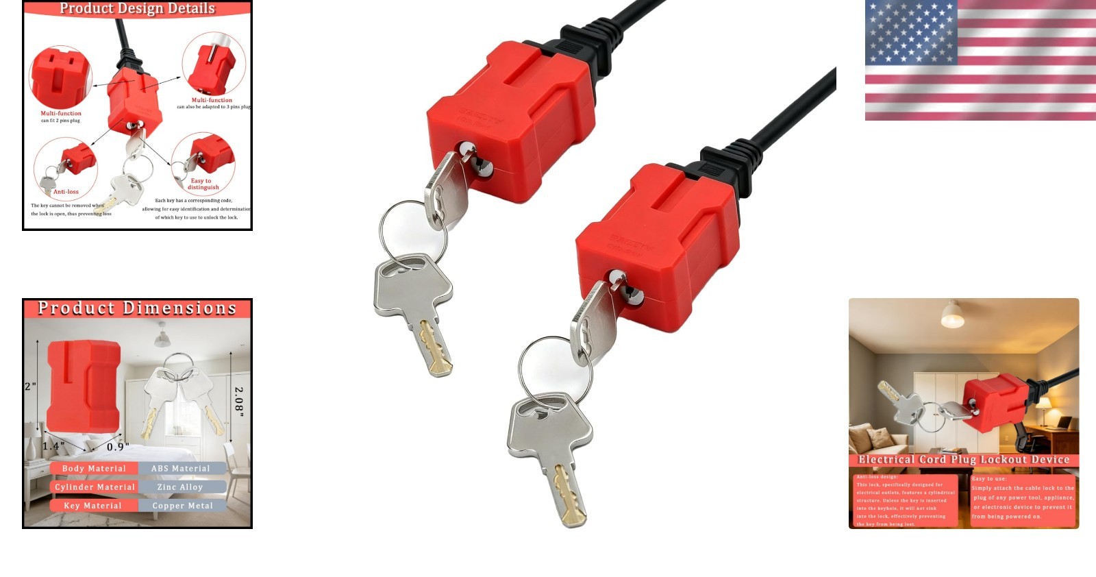 Plug Lock Electrical Cord Plug Lockout Device for Electrical Cord, 2 Pack Plug L