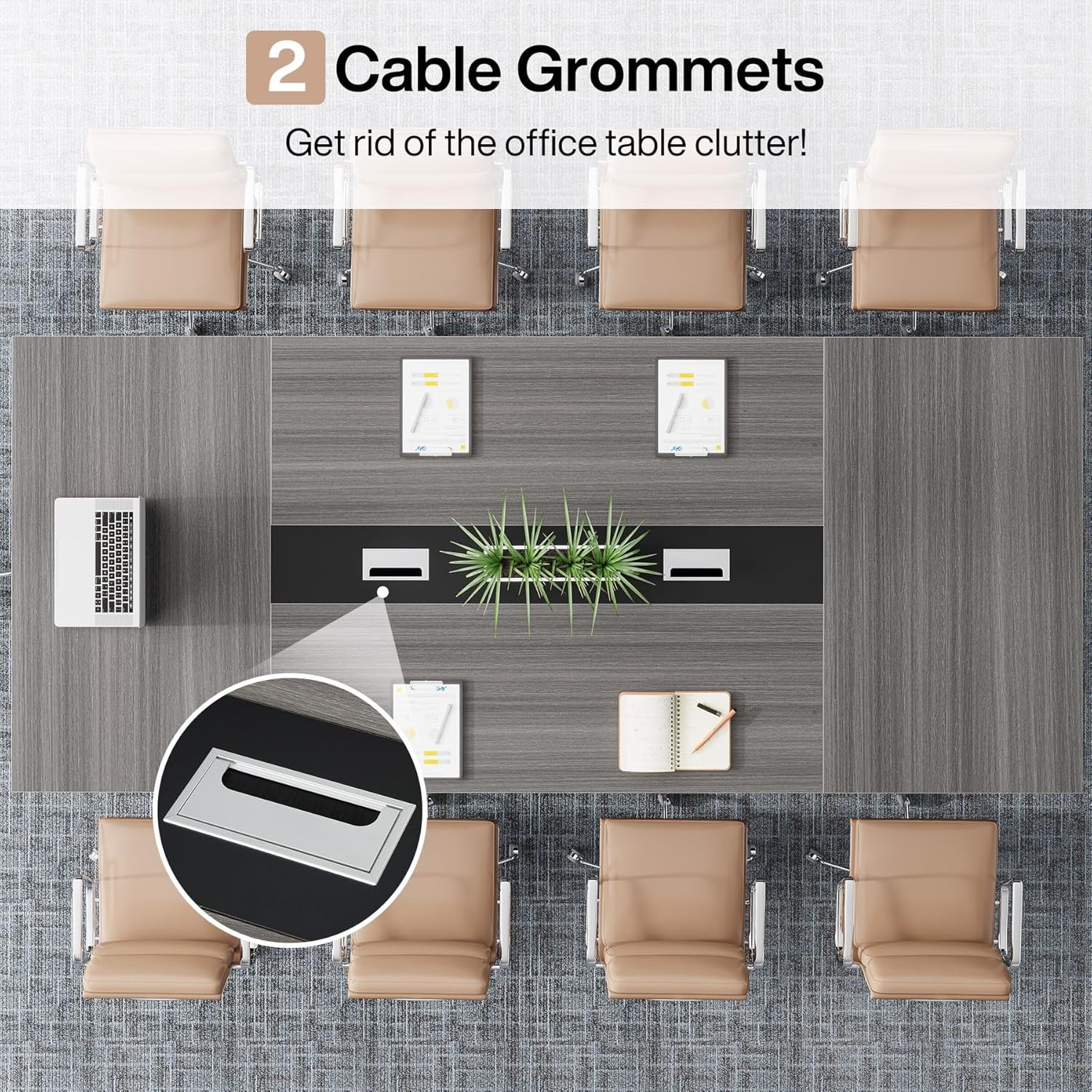 8ft Conference Table for 10 People Modern Large Meeting Podcast Table for Office