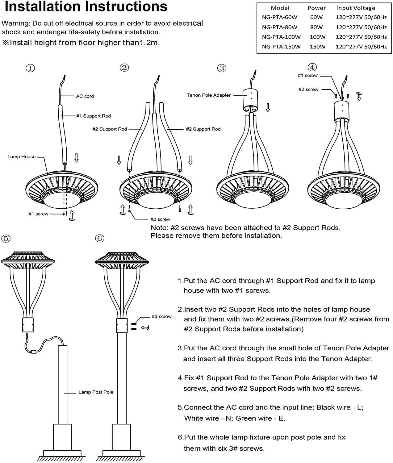 LED Post Top Pole Lights 150W Outdoor Pathway Area Light Garden Yard Lamp IP65