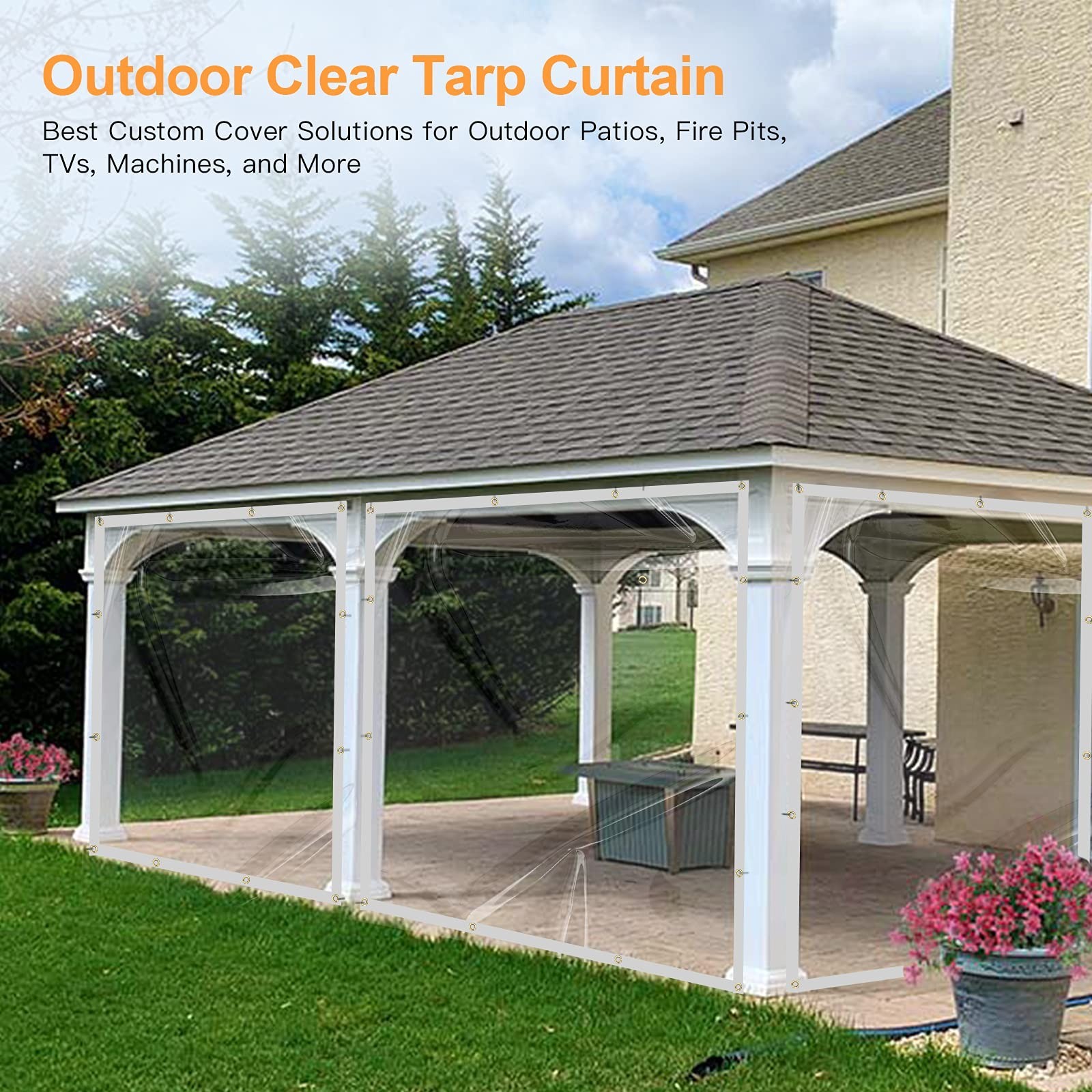 7 x 9FT Outdoor Clear Tarp Curtain Waterproof Wind-Proof 24 Mil Transparent V…