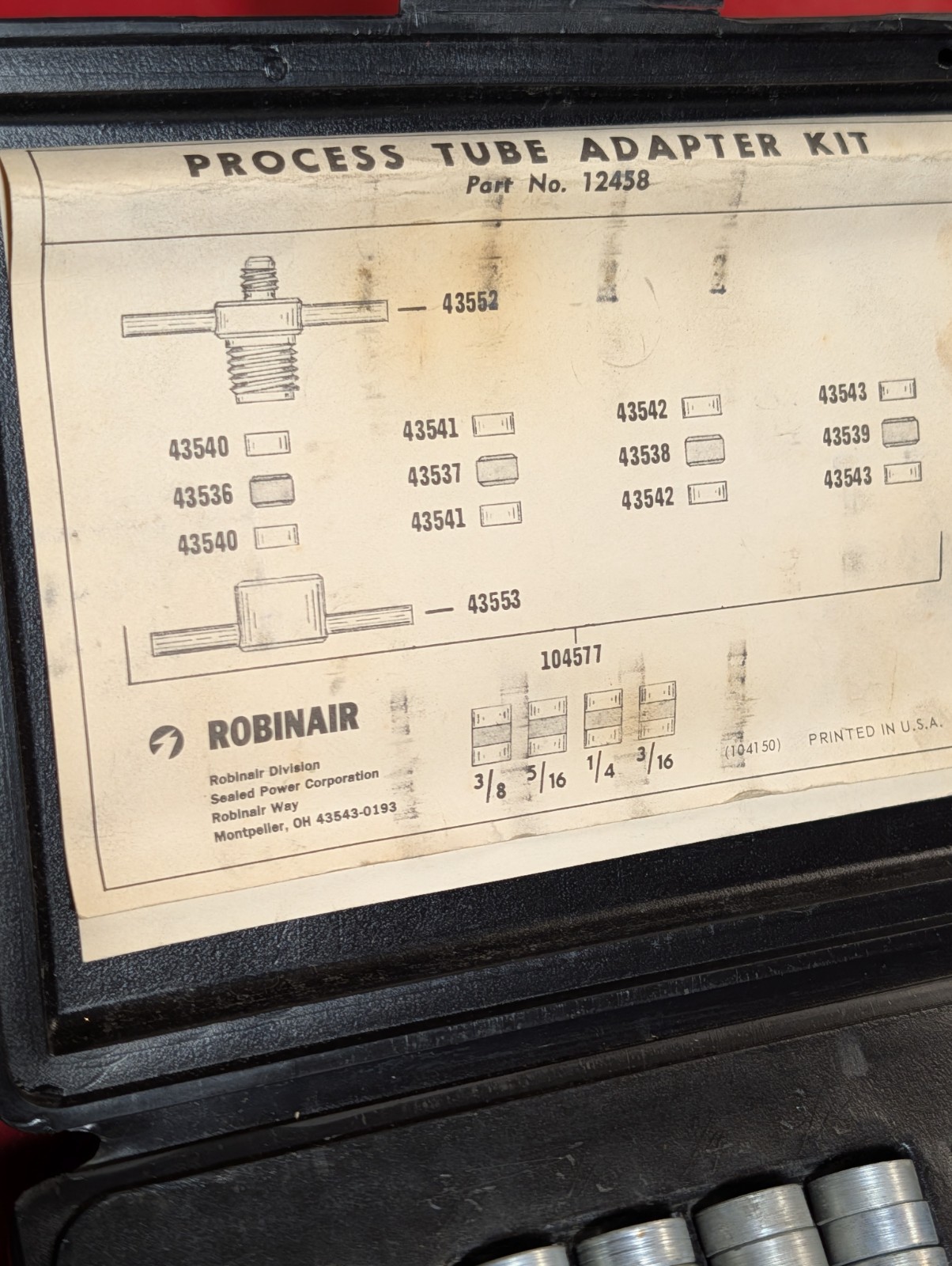 Robinair Process Tube Adapter Kit – Part No. 12458 Vintage Missing Pieces