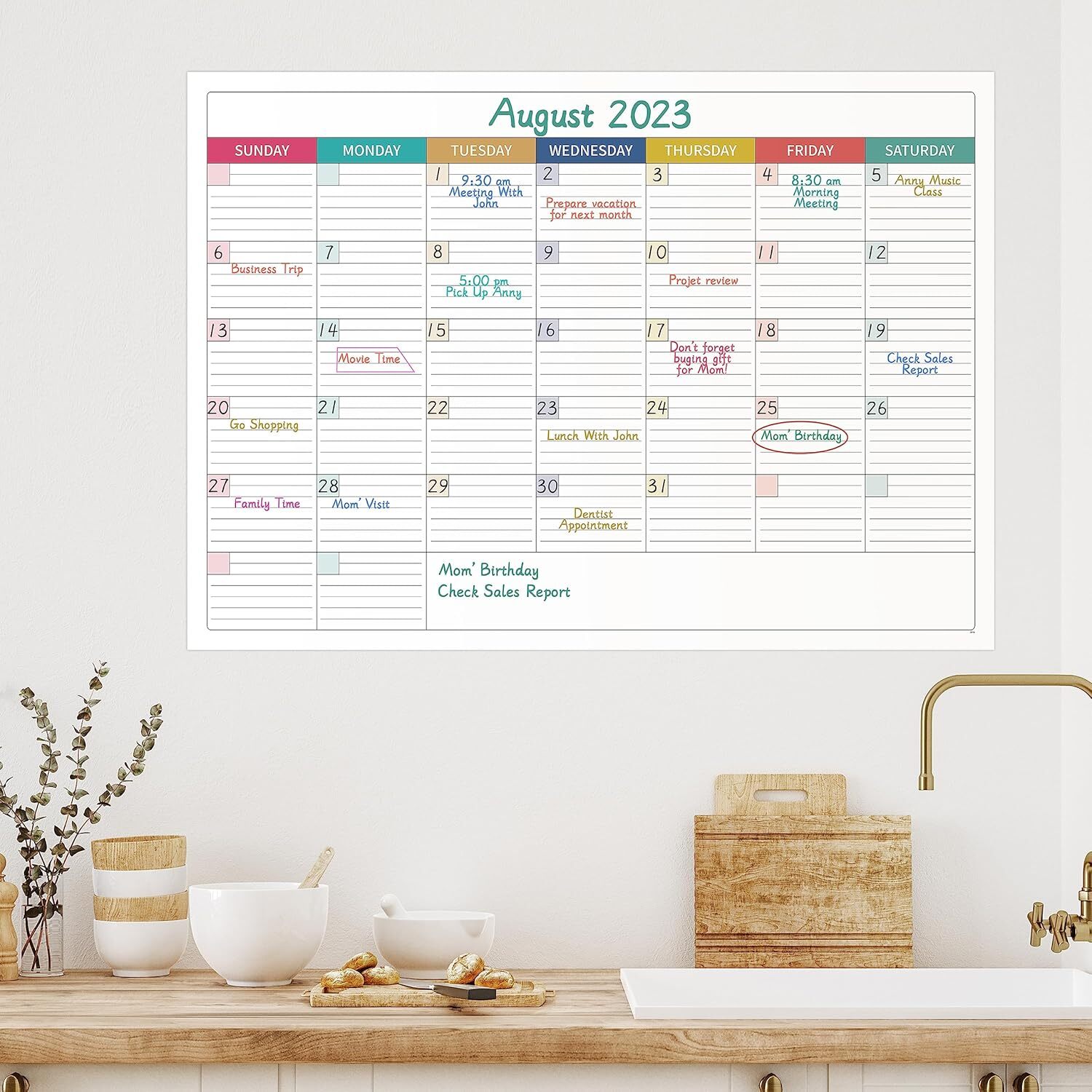 Large Dry Erase Calendar for Wall – Undated Dry Erase Calendar, Erasable Laminat