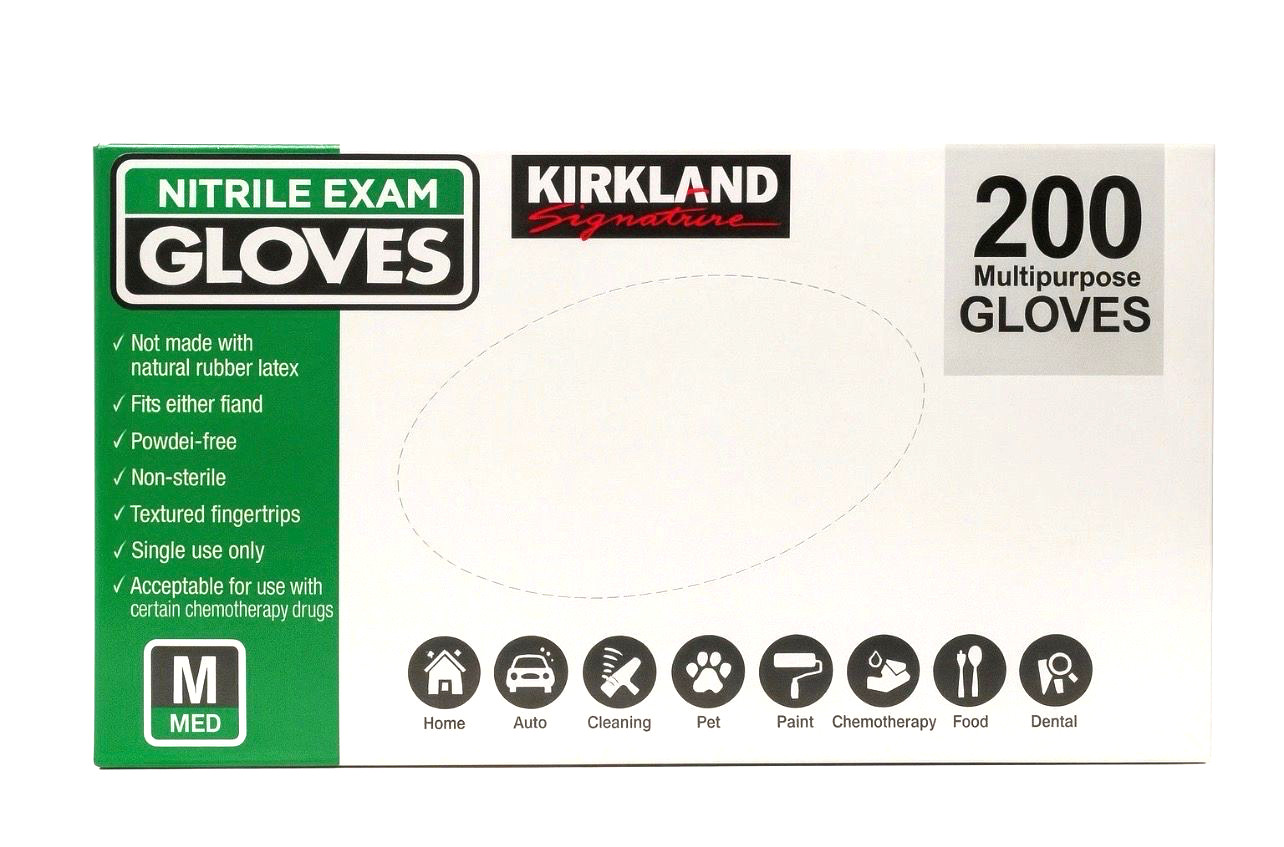 Kirkland Signature Nitrile Exam Powder-Free Exam Gloves-LARGE,MEDIUM-200 Count