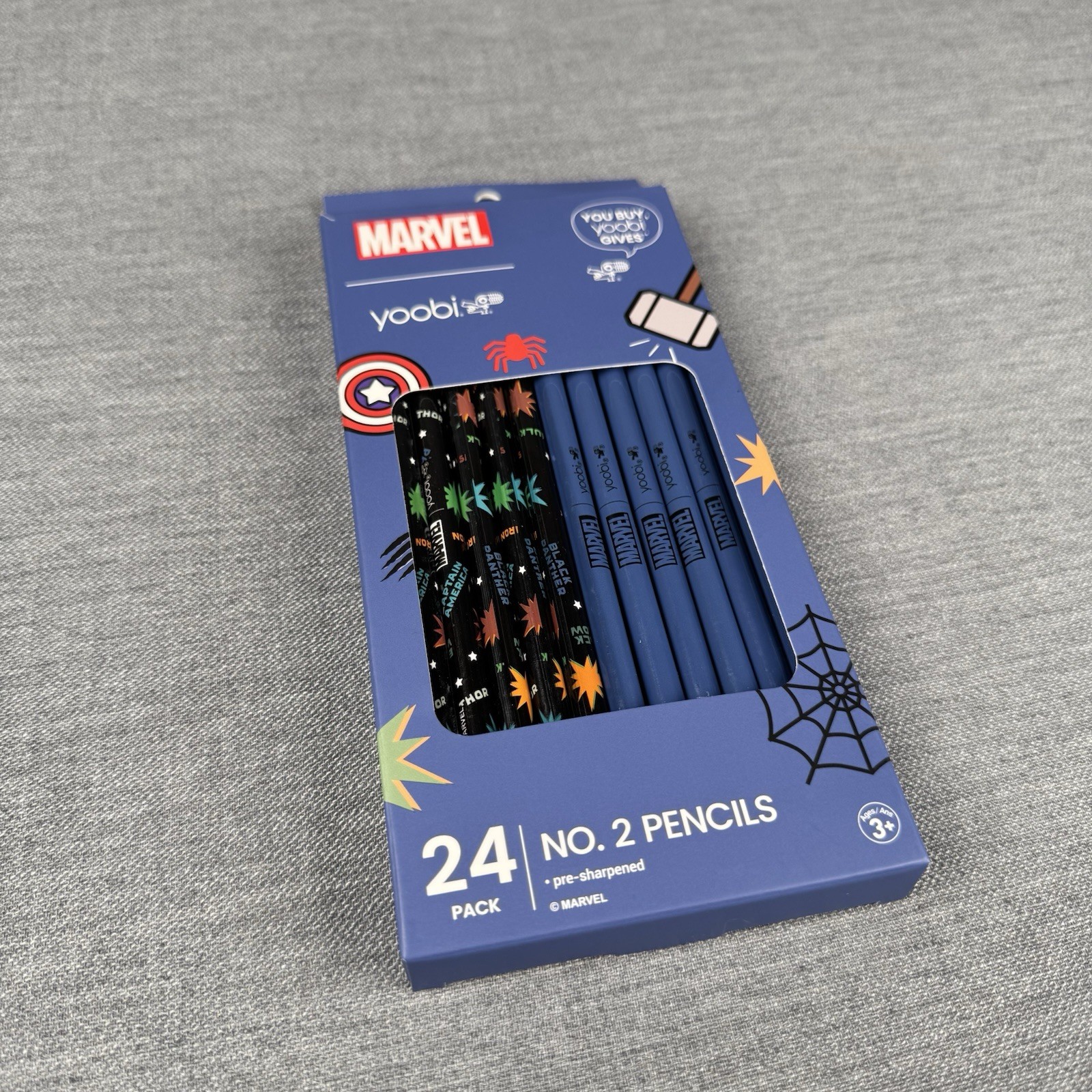 Yoobi Marvel No. 2 Pencils 24 Pack Pre-Sharpened Ages 3+ PVC Free