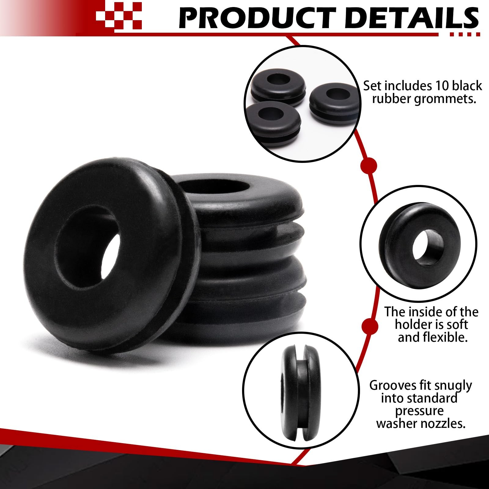 10 Pack Rubber Grommet of Pressure Washer Nozzle Tips 7/8 inches, Black