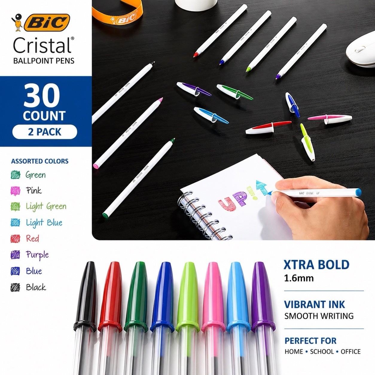 BIC Cristal Pens 30 Count 2 Pack Assorted Cristal Xtra Bold & Up