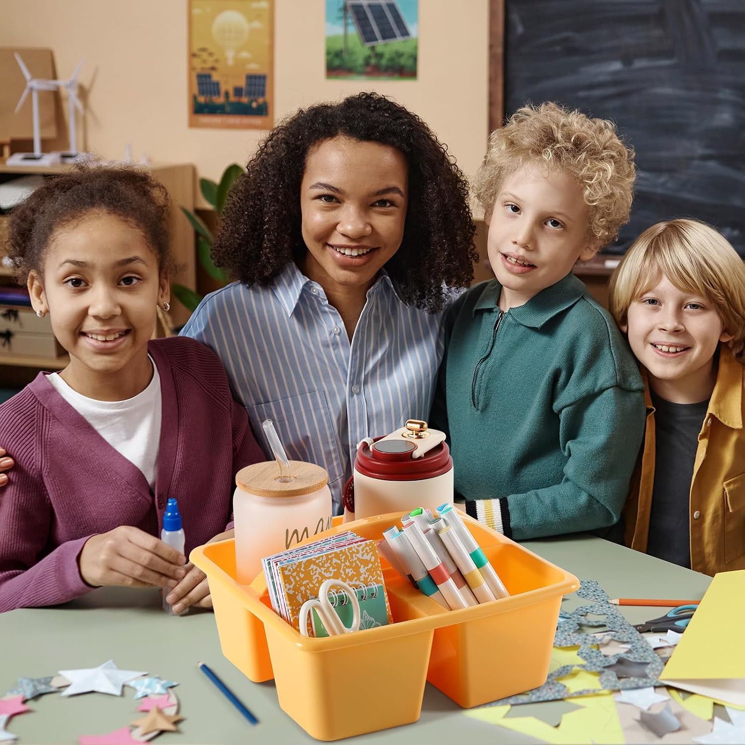 6 Pack 3 Compartment Small Caddy Plastic Classroom Organizer with Handle Portabl
