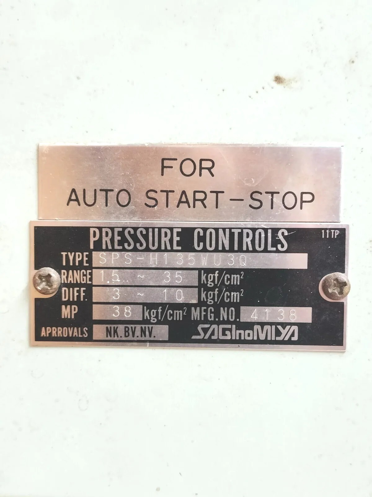 SAGINOMIYA SPS-H135WU3Q PRESSURE CONTROLS