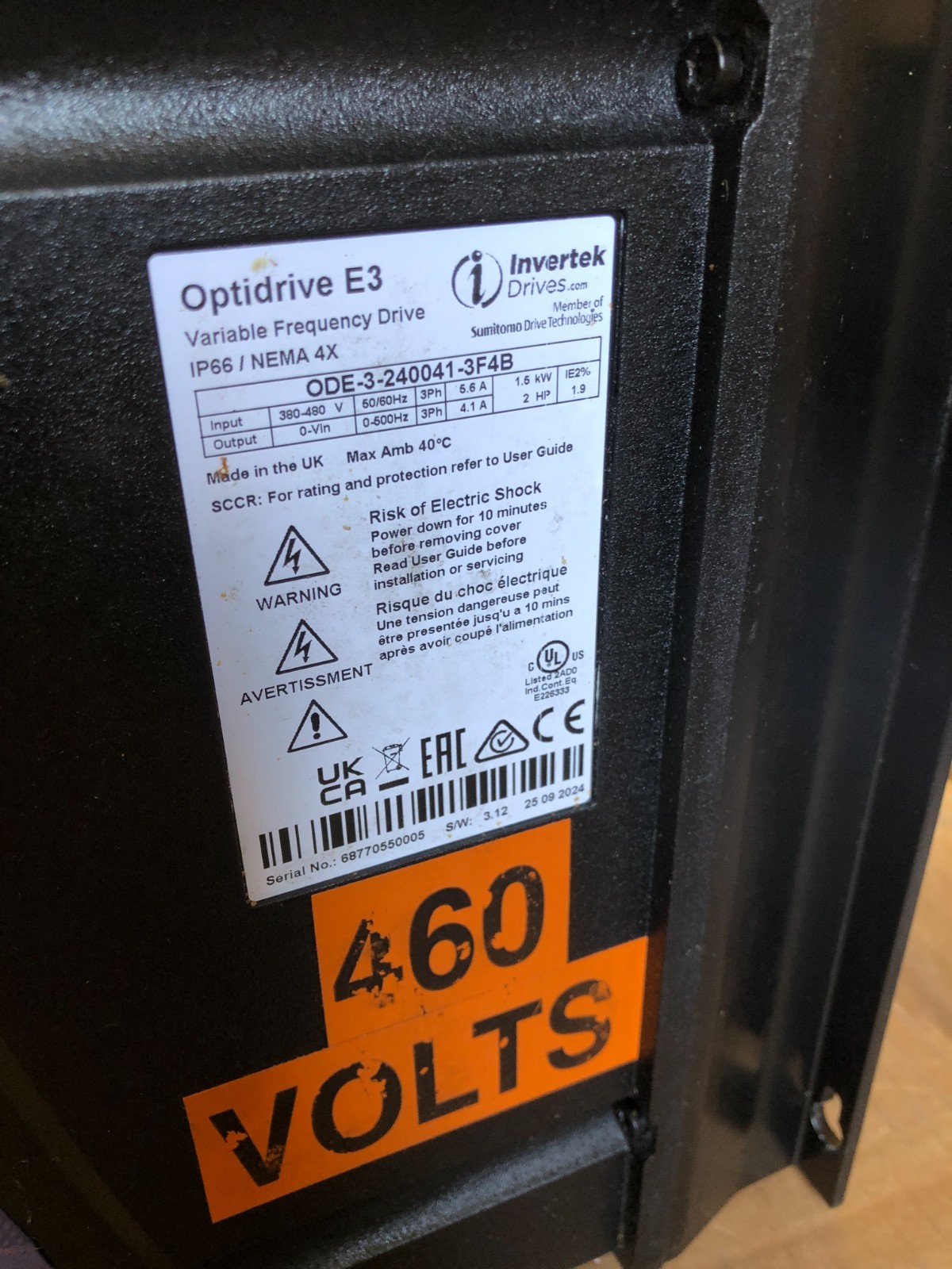 ODE-3-240041-3F4B – Invertek OptiDrive E3 – 2.0 HP VFD Used