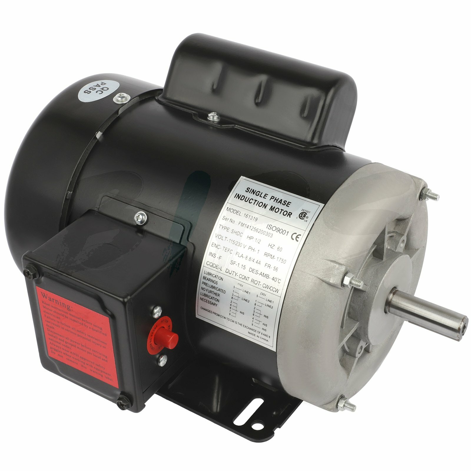1/2 HP Electric Motor 1750 RPM 56 Frame Single Phase 115/230 V 60 HZ
