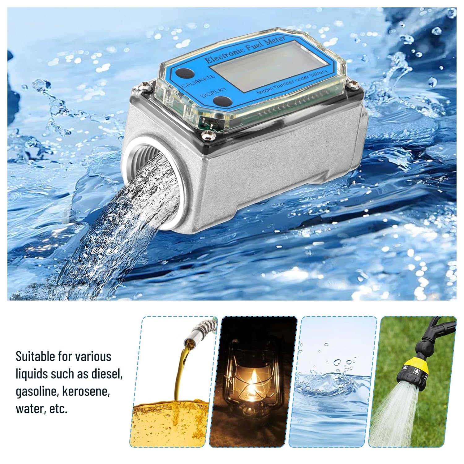 Flow Meter 1″ Digital Turbine Fuel Meter Waterproof Inline NPT Thread Flowmeter