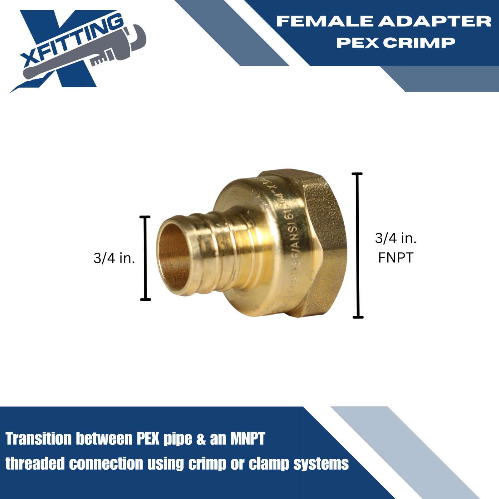 10 PCS 3/4″ PEX X 3/4″ FEMALE THREADED ADAPTER BRASS CRIMP FITTING (LEAD FREE )