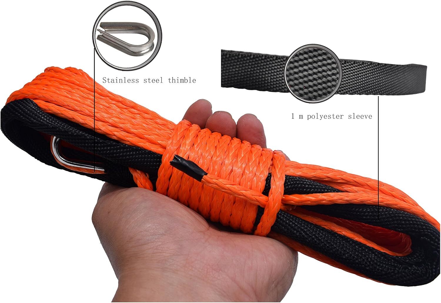 Orange 316 Inch 50Ft Synthetic Atv Winch Rope 4500Lbs Safe Replacement Cable