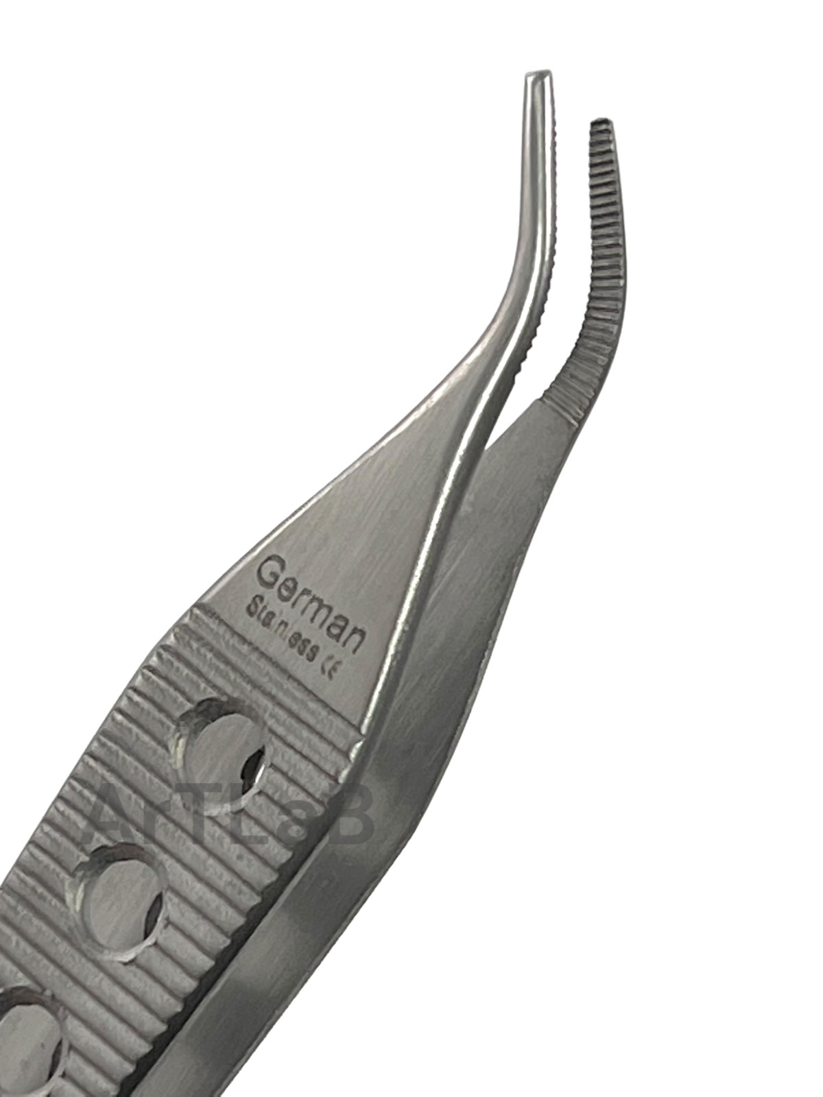 1 Ea | Adson Dressing Forceps 12cm Serrated Curved Tips, w/ Handle Holes – Gold