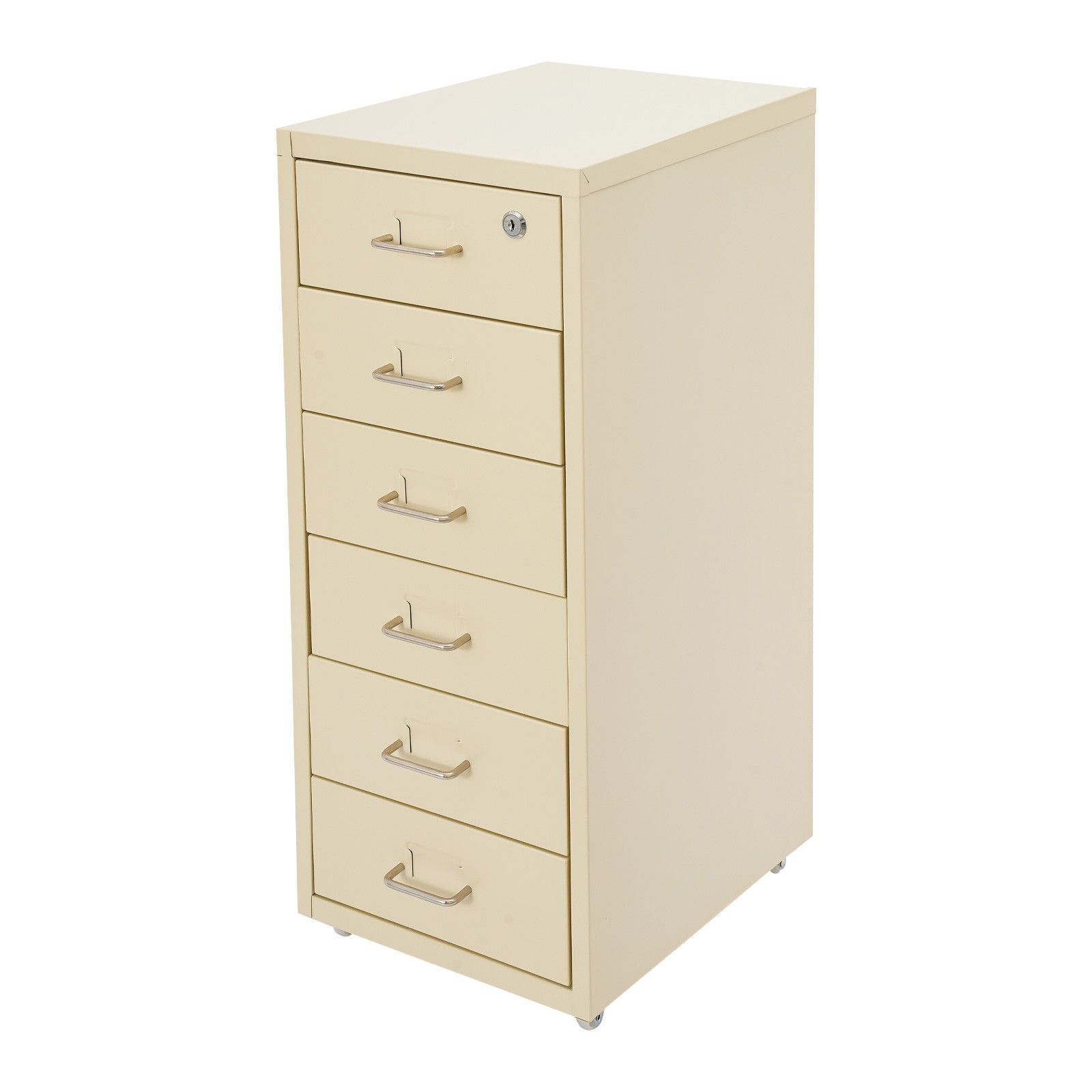 6 Drawer Beige Vertical Metal File Cabinet with Lock and Rolling Wheels for Home