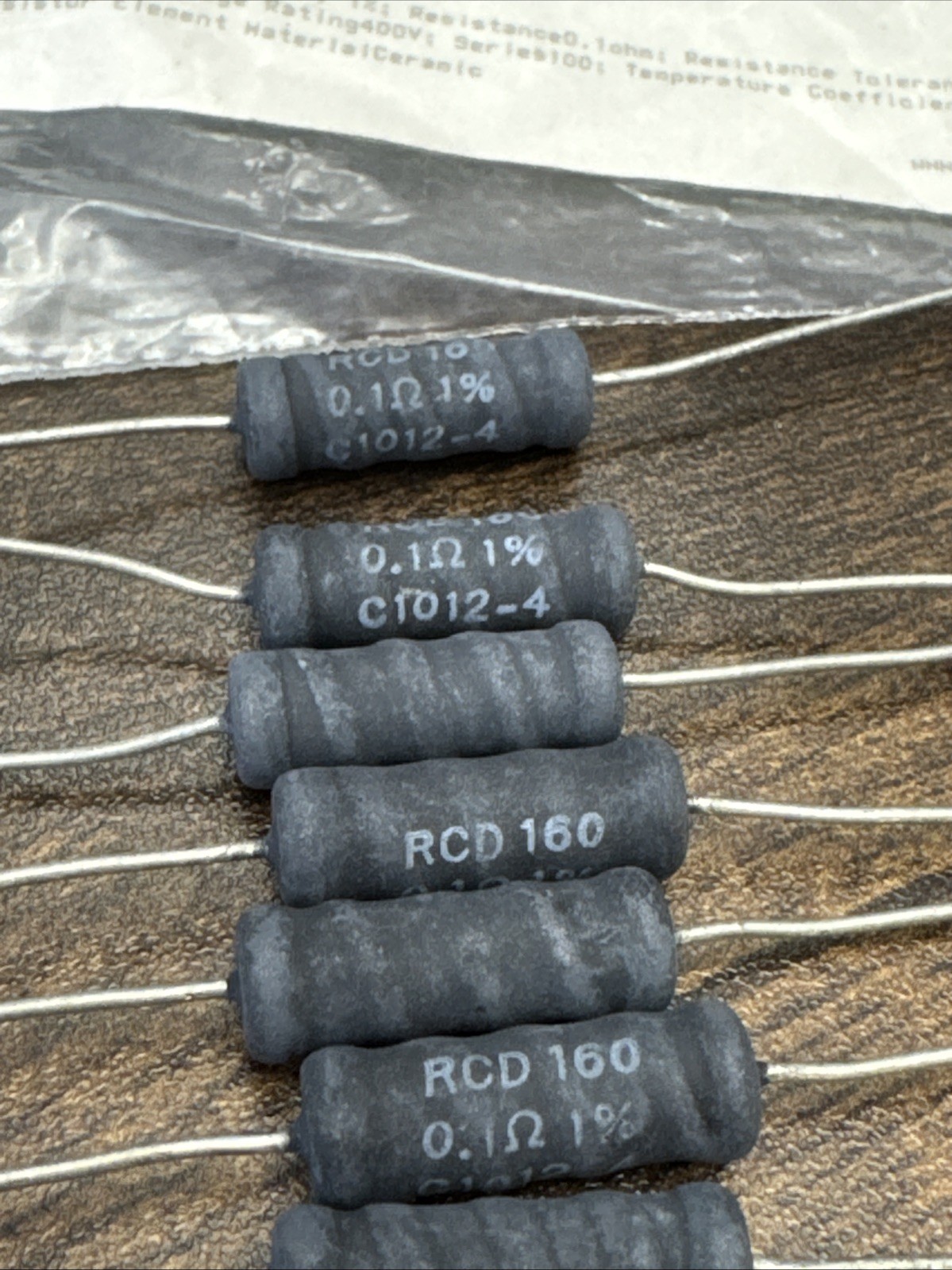 8-Pack RCD 160-R100-FBW 0.1 ohm, 100 mohm 5 watt 1% Wirewound Resistors