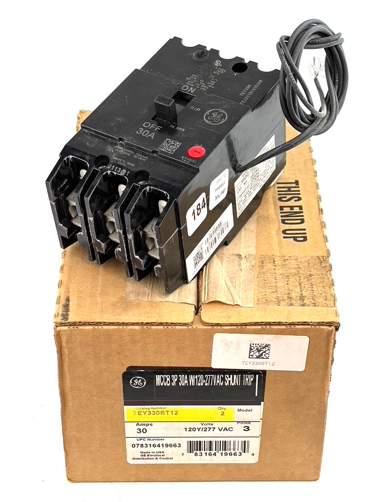 GE TEY330ST12 30 Amp 3 Pole Shunt Trip Circuit Breaker 480/277V Bolt On — QTY 1