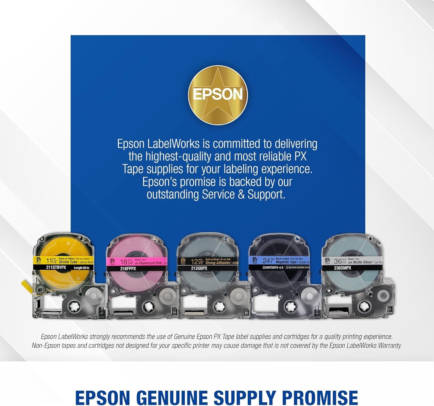 Epson LABELWORKS 250VTBYPX Black on Yellow 2″ (50mm) Vinyl Label Tape **5-PACK**