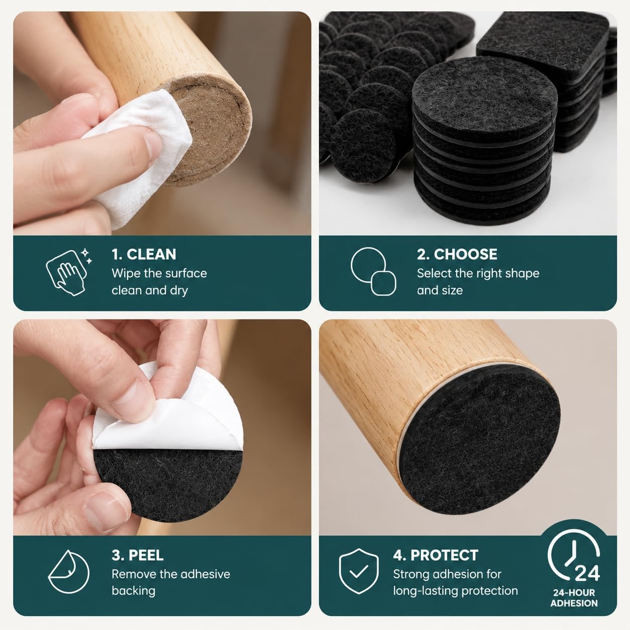 MolYuan 60 Pack Felt Furniture Pads for Hardwood Floors – Self Adhesive Black