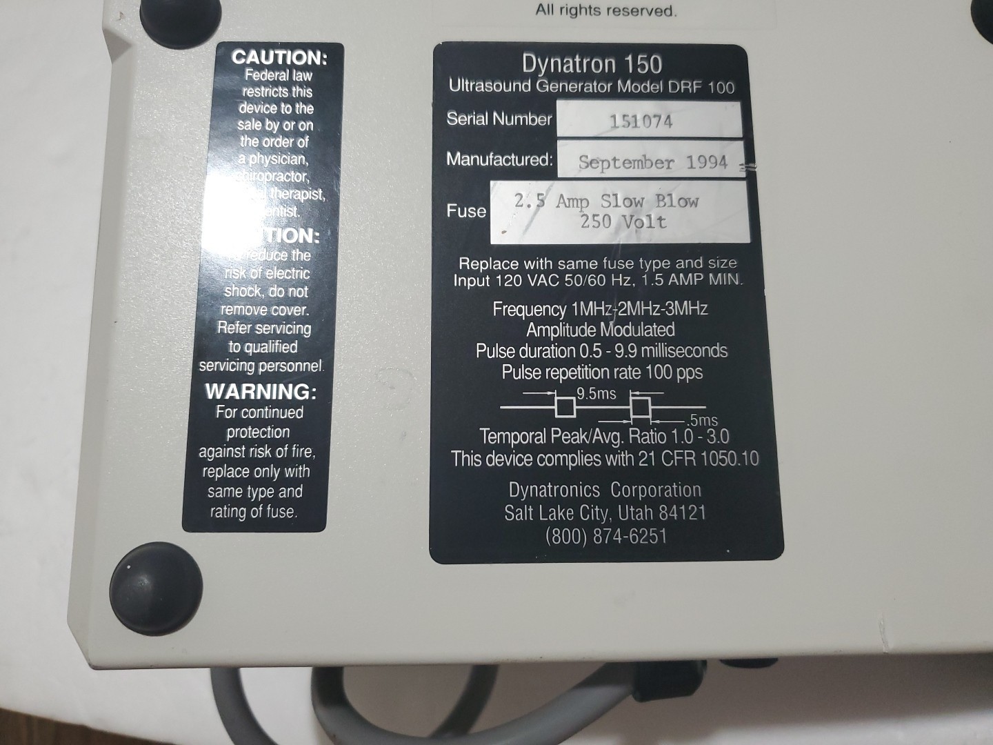 Dynatronics Dynatron D150 Ultrasound Generator (DRF-100) – NO PROBE