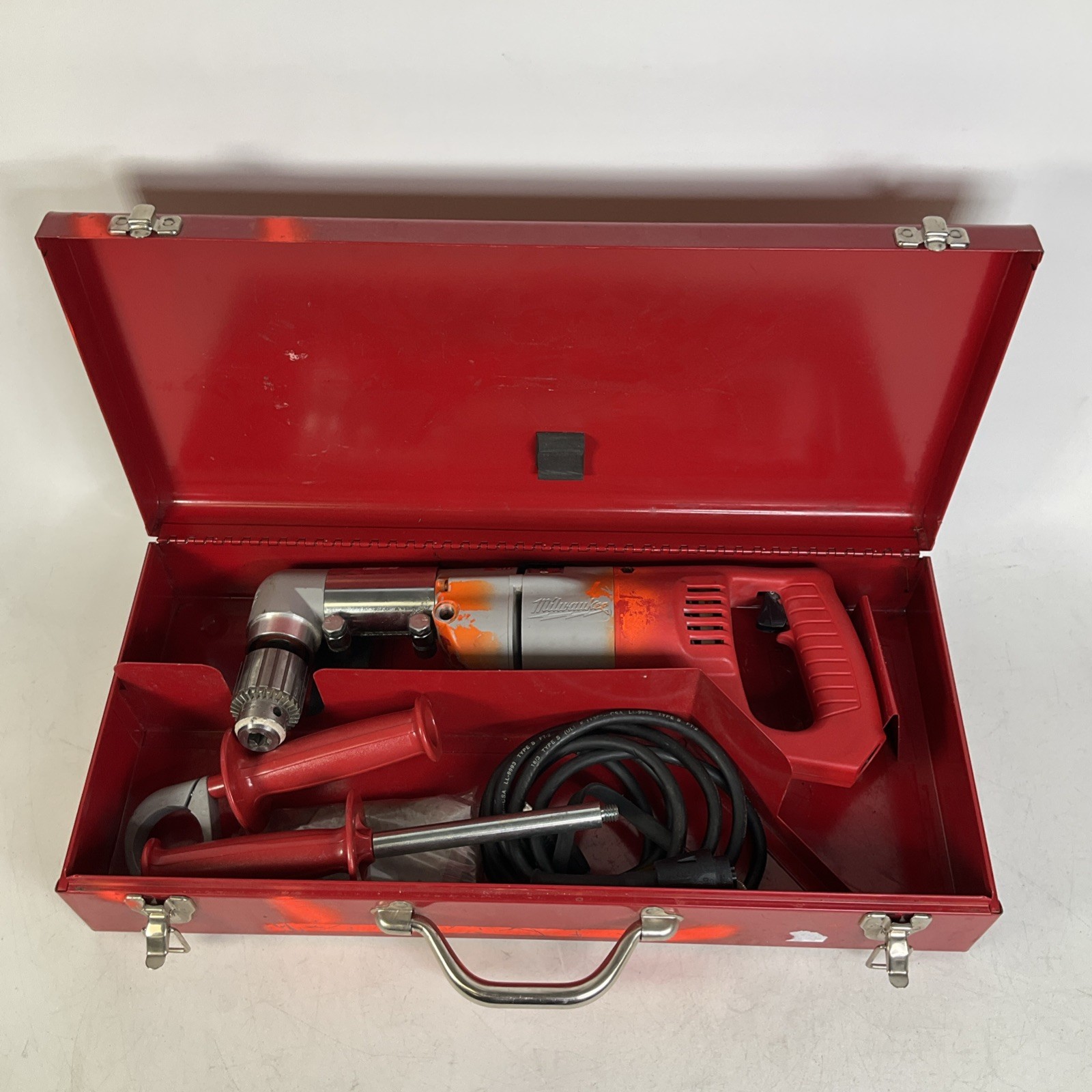 Milwaukee 1/2″ Drill 48-06-2871 With Right Angle Drive 1107-1 With Metal Case