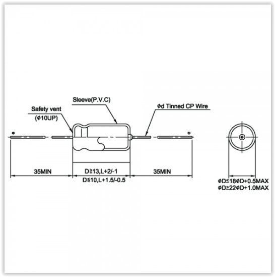 Axial Electrolytic Capacitor, Polarized, 2200uF 50V, 105C, Tolerance ±20%