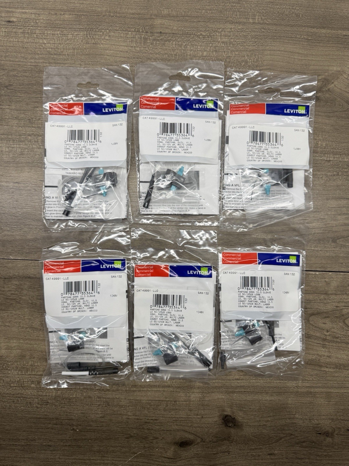 (Lot Of 6) Leviton 49991-LLC FastCAM Pre-polished Fiber Optic Connector LC OM3