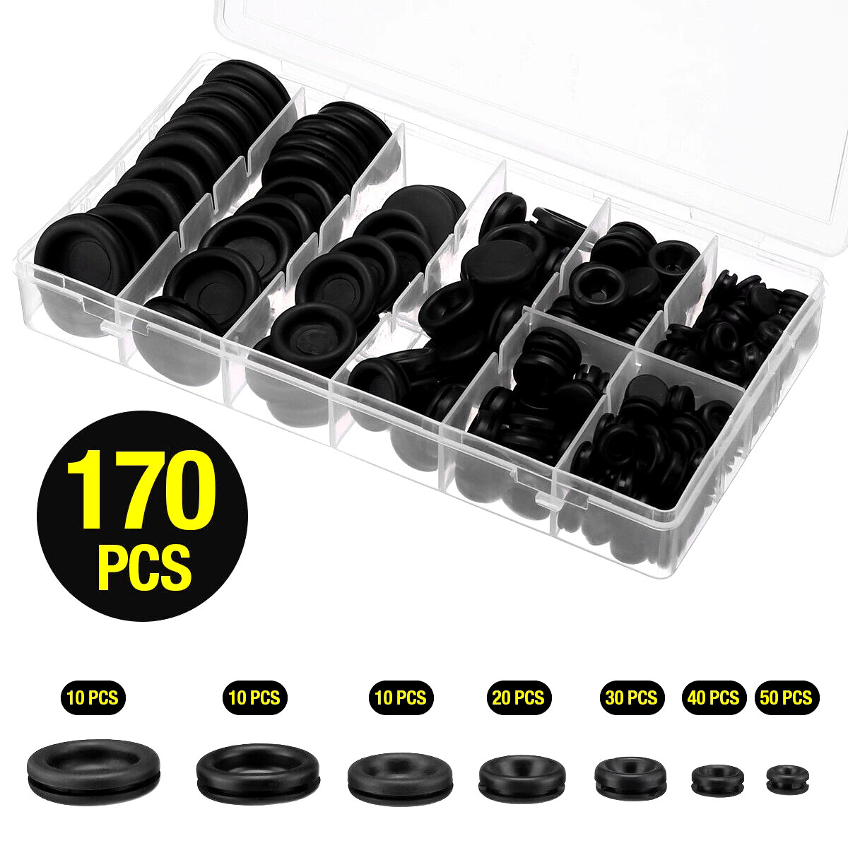 170PCS Rubber Grommet Firewall Hole Plug Electrical Wiring Gasket Assortment Kit