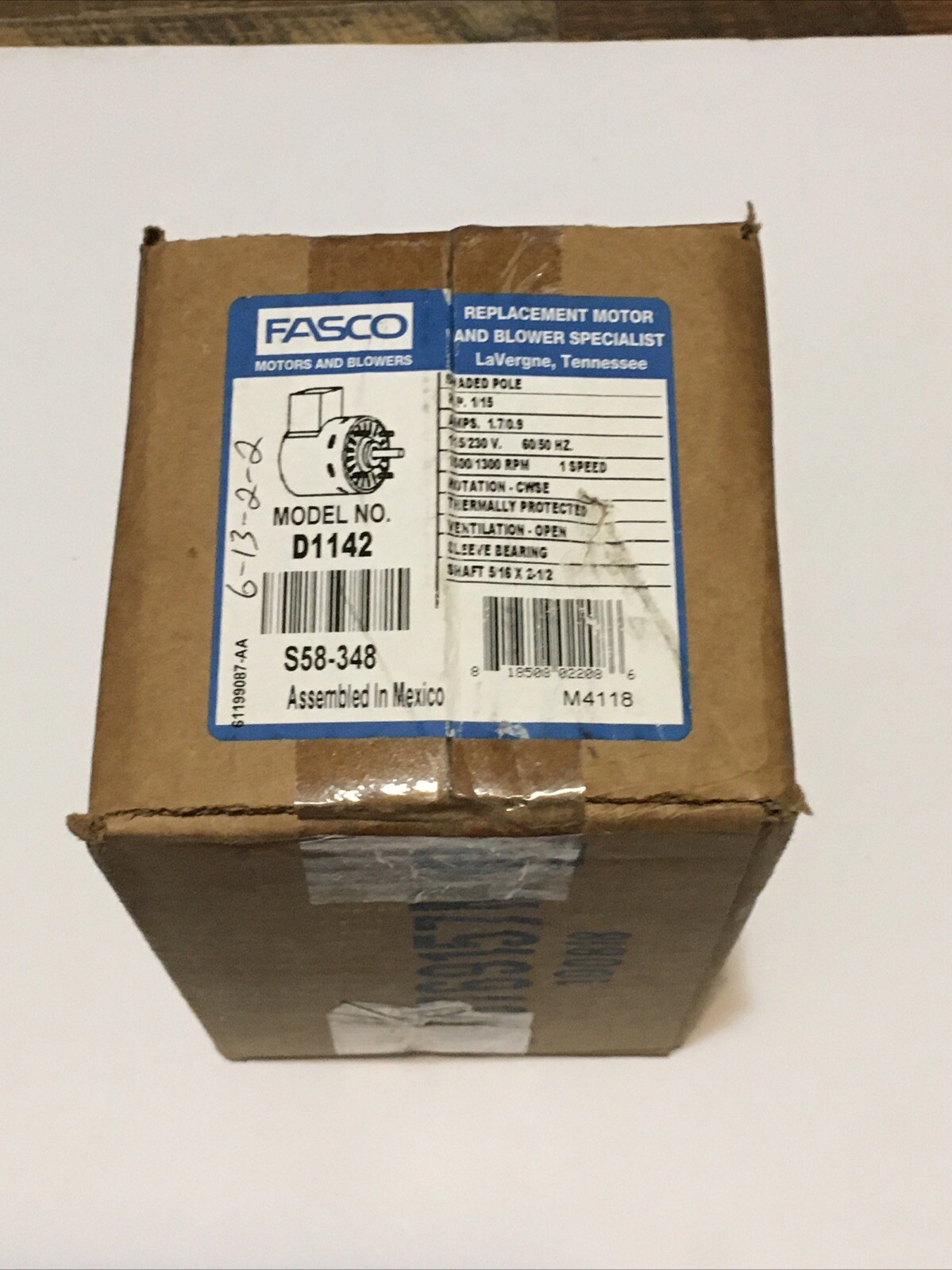 FASCO D1142 Motor,1/15 HP,1500/1300 rpm,3.3,115/230V 48GN51