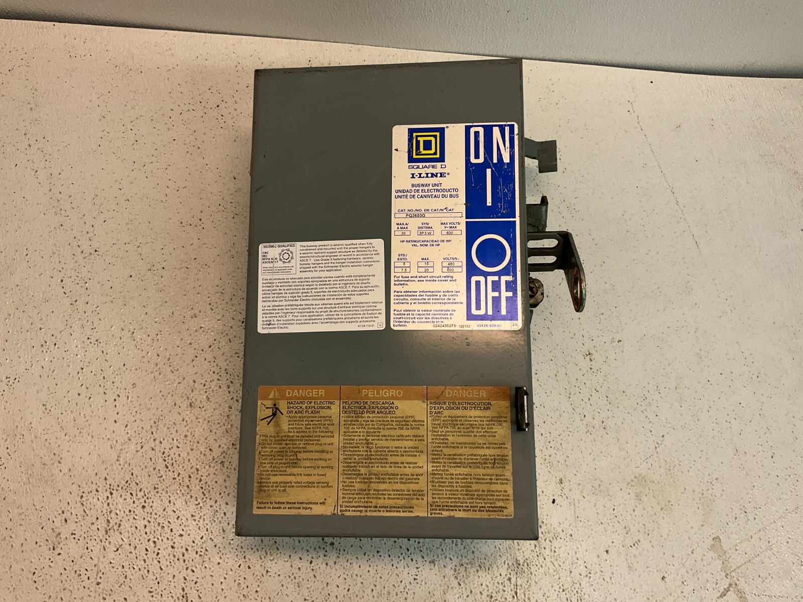 Square D PQ3603G I-LINE Fusible Busway Unit 30 A 600 V 3P 3W PQ-3603G (VT)
