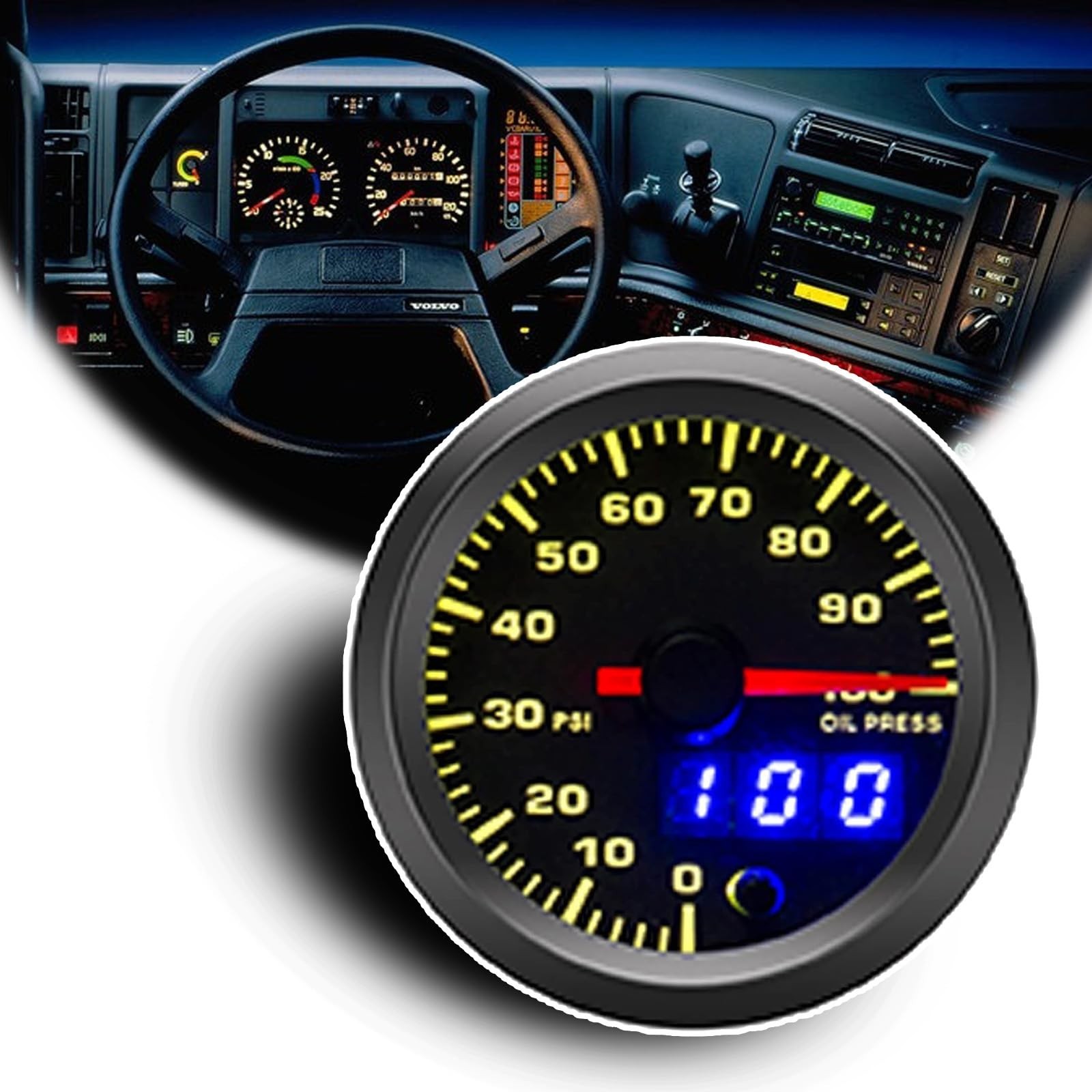 2-1/16″ 52mm Oil Pressure Gauge Kit 7 Color 0 to 100 PSI Pointer & … Fast Ship