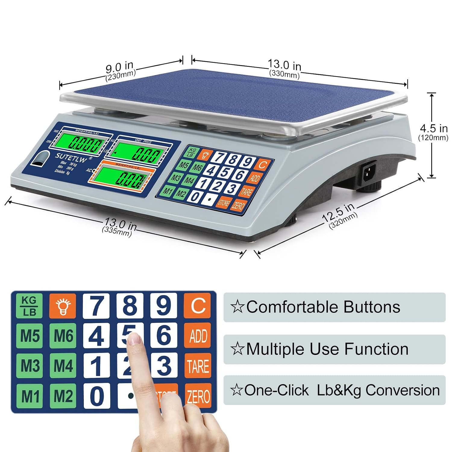 Price Computing Scale 66lb/30kg Dual LCD Digital Commercial Price Scale W/