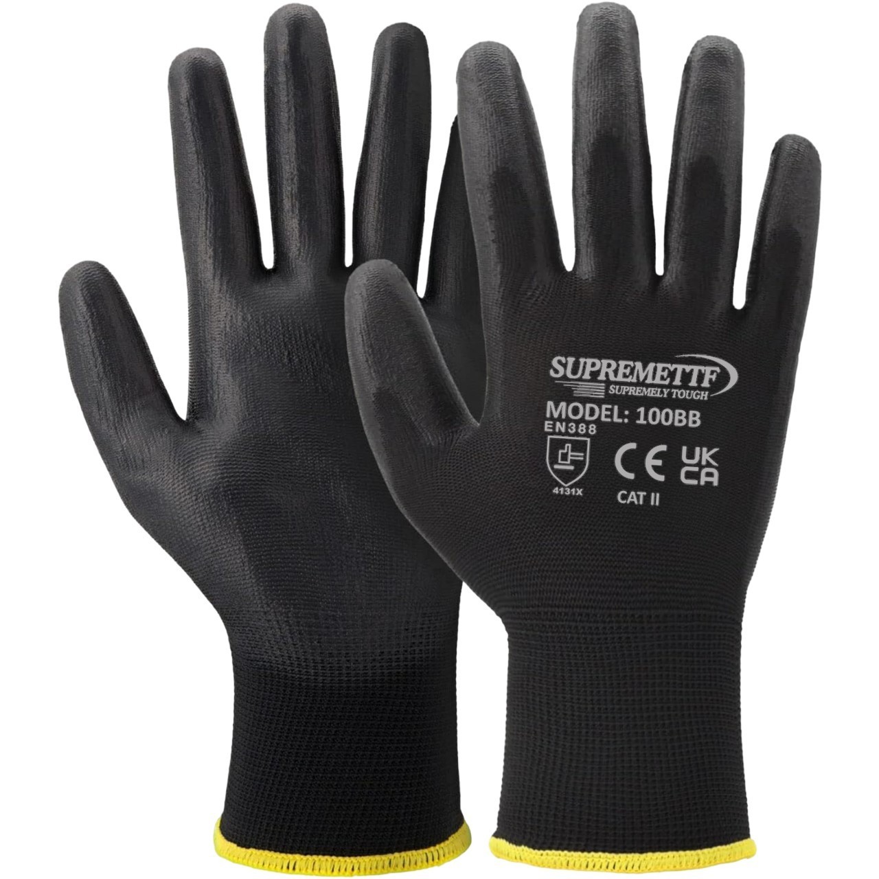12 Pairs PU Coated Black Safety Work Gloves Glove Garden Grip Builders Gardening