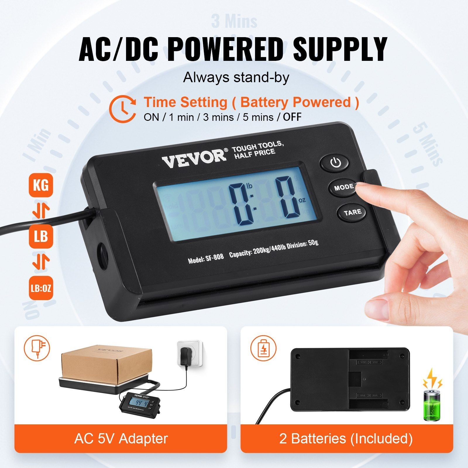 440lb x 1.7oz Convenient Package Scale Digital Tare Timer Bright Display