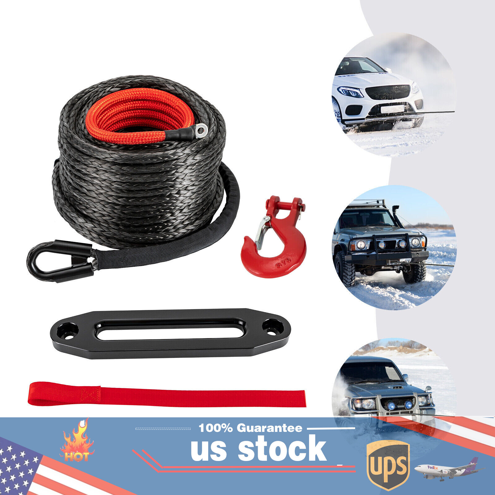 1/2″x92ft Synthetic Winch Line Cable Rope With Sleeve + Winch Hook For ATV UTV