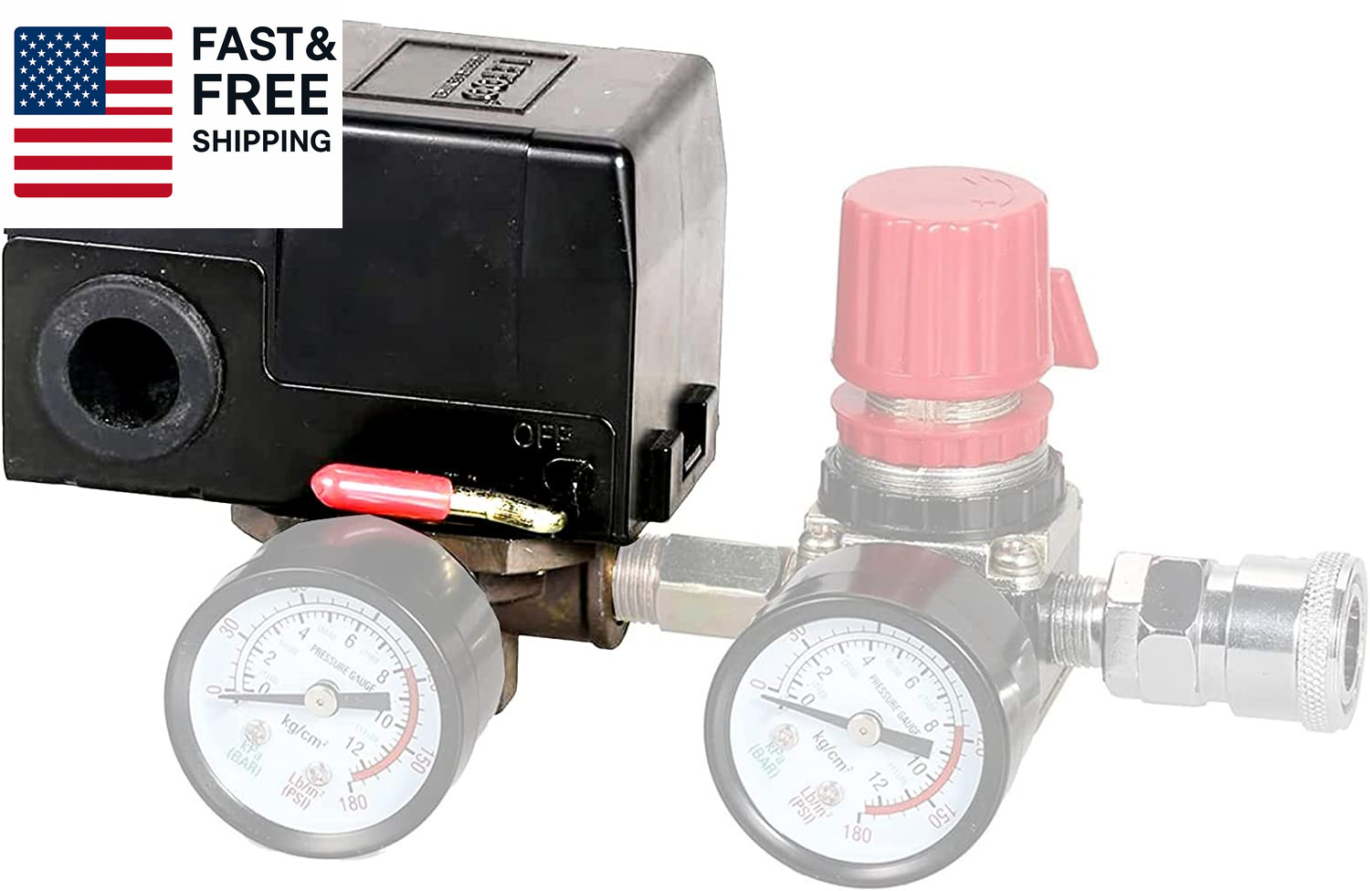 Heavy Duty Pressure Switch for Air Compressor 135-175 Psi Four 4 Port 26 Amp