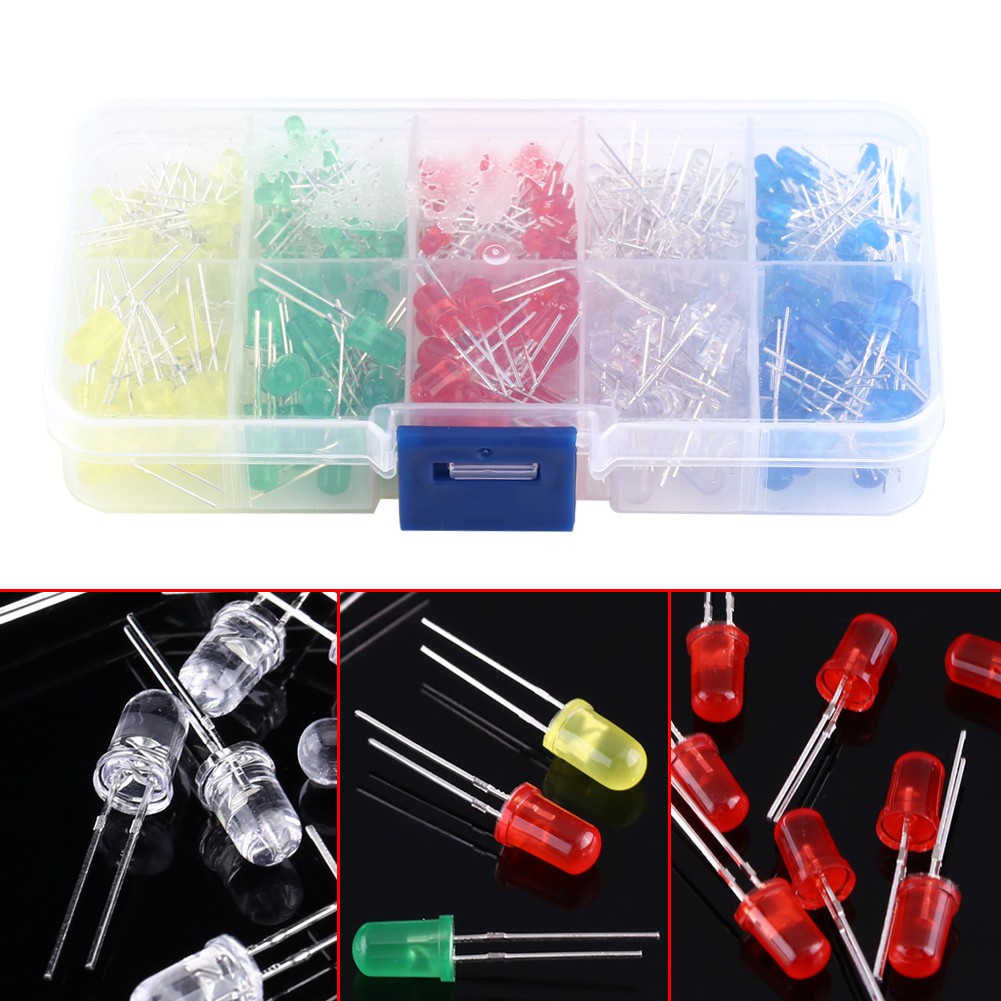 300pcs 3mm 5mm LED Light White Yellow Red Blue Green Assortment Diodes Kit T