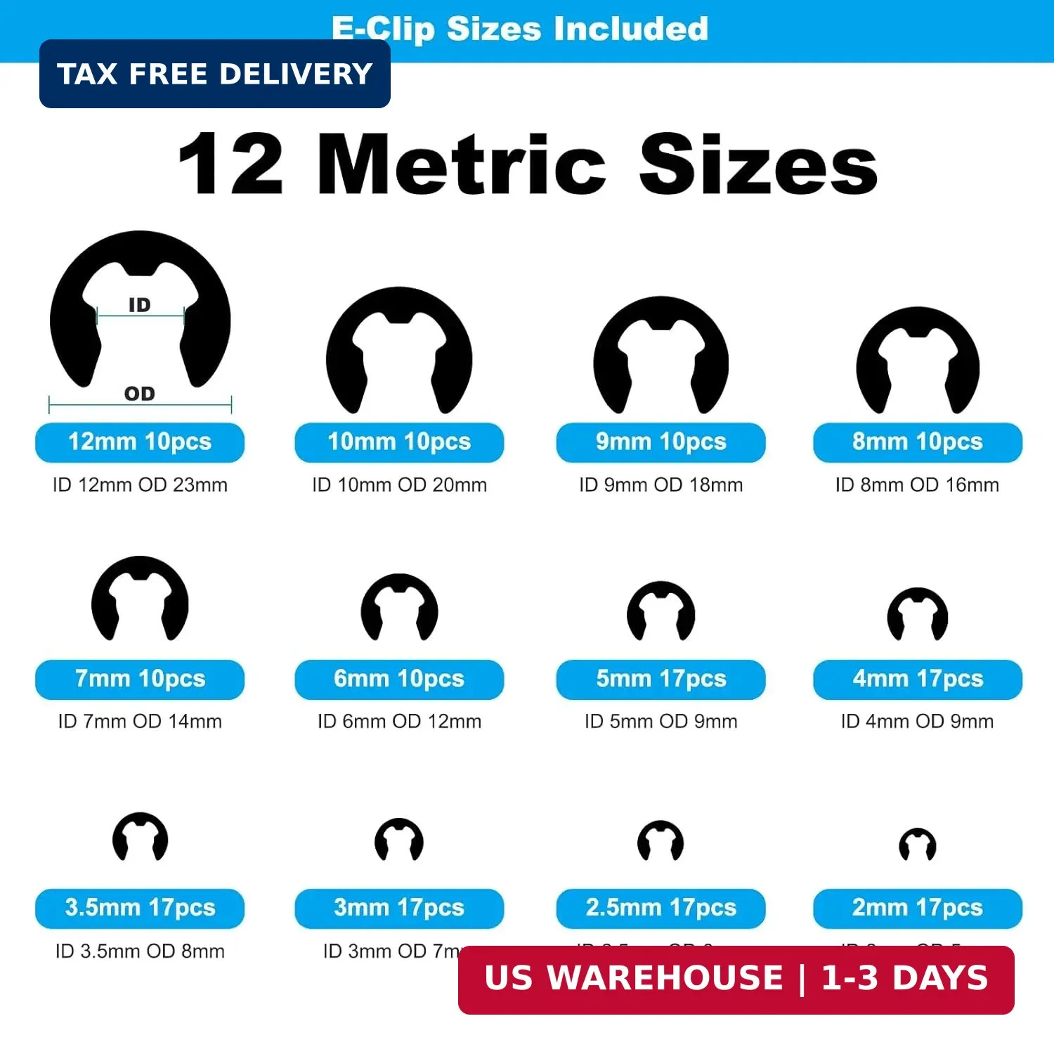 324Pcs C Clips & E Clips Assortment Kit, 24 Sizes C Clip 5mm-16mm & E Clip 2mm-1